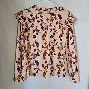 LuLaRoe Long Sleeve Ribbed Floral Print Ruffle Sleeve Top‎ Women's XS